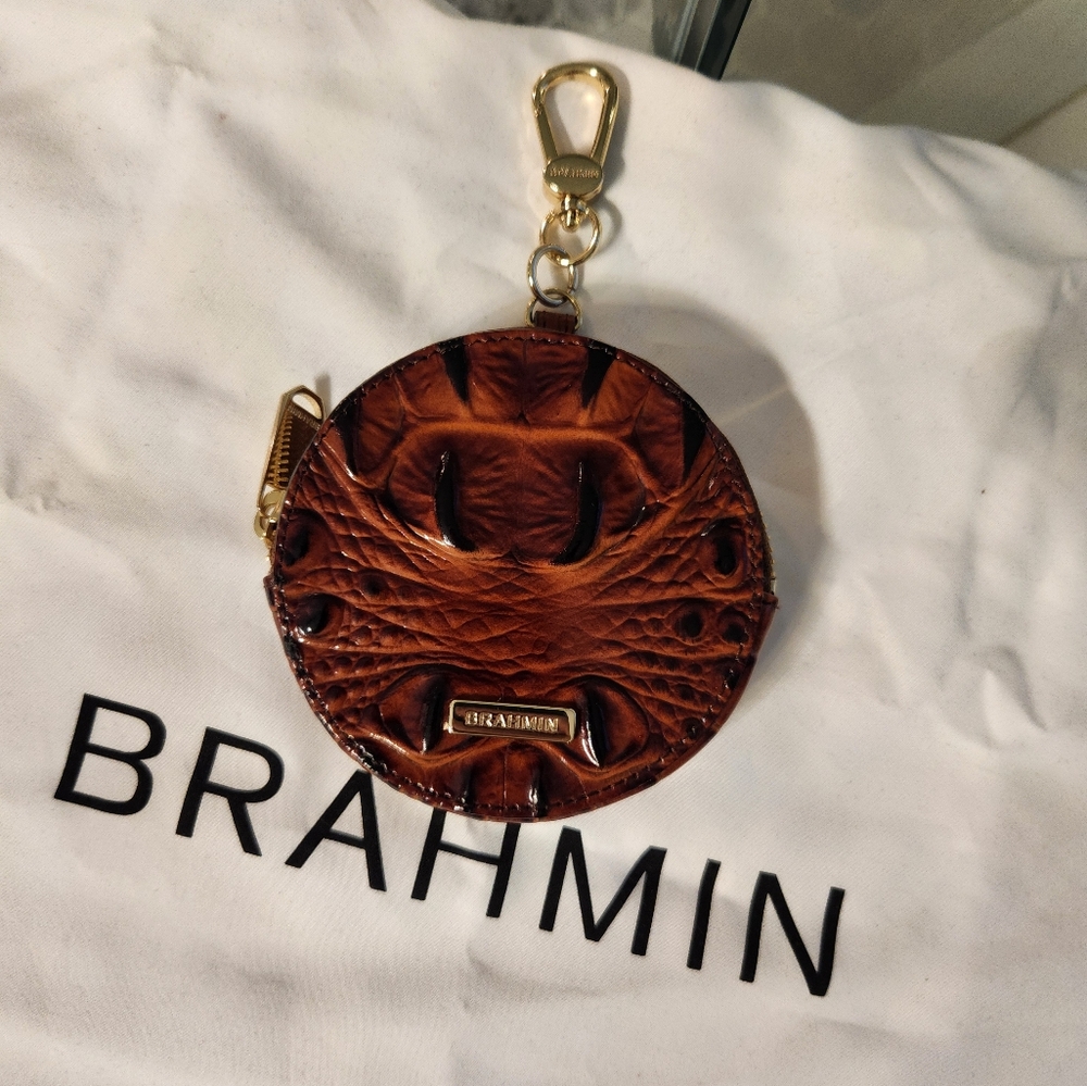 Brahmin Round Change Purse like new Brown and Gold
